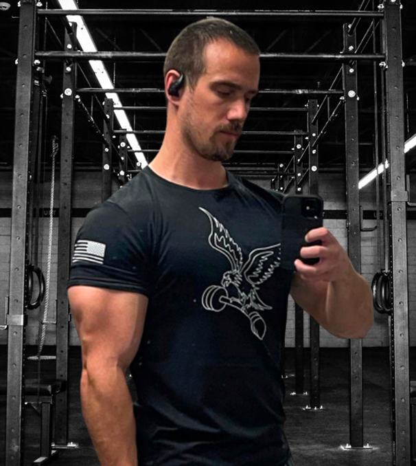 Founder Chris Worman in the Premium Fitness is Freedom Shirt for Men
