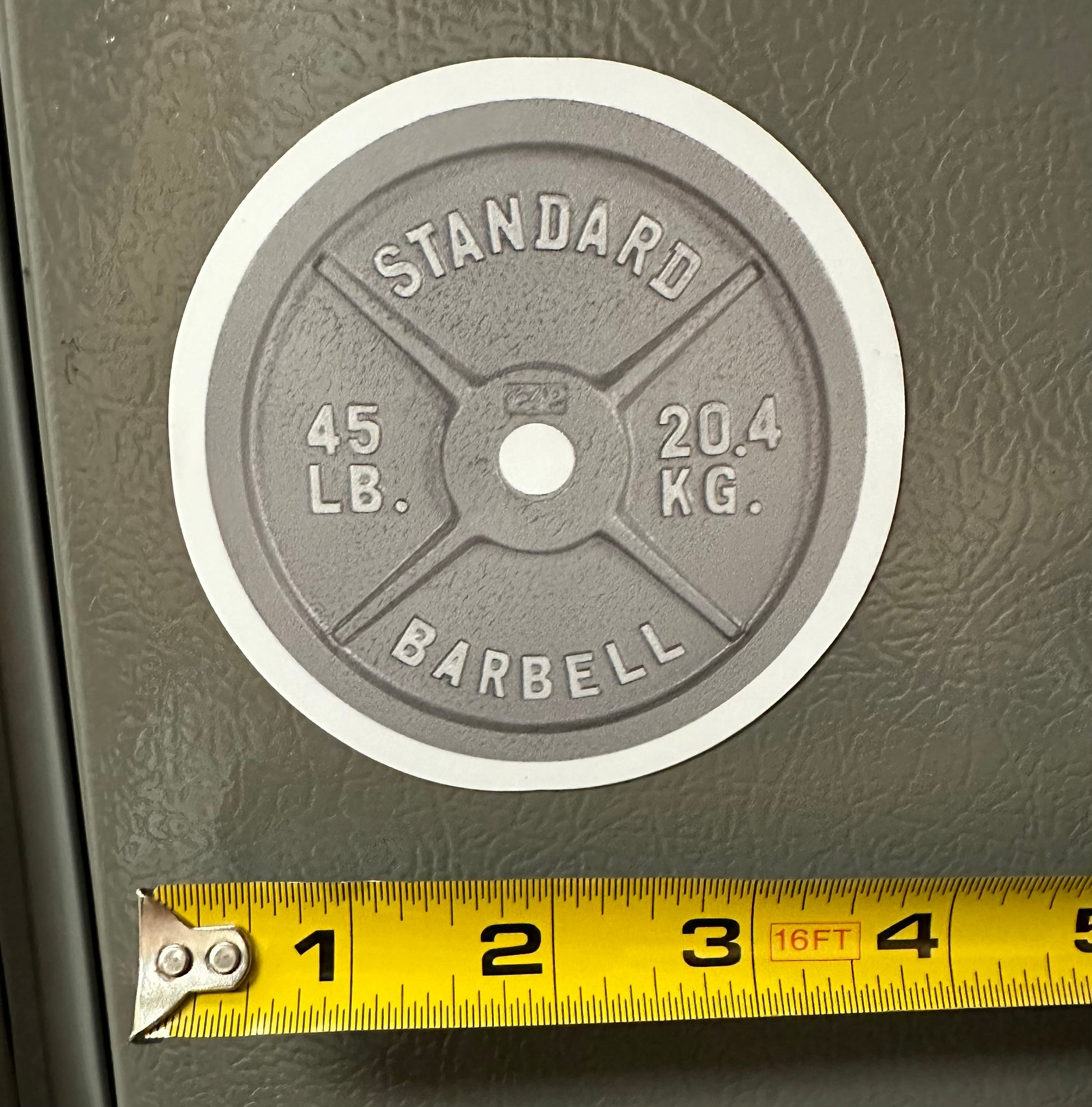 45lb Plate Refrigerator Magnet - Tape Measure for Scale