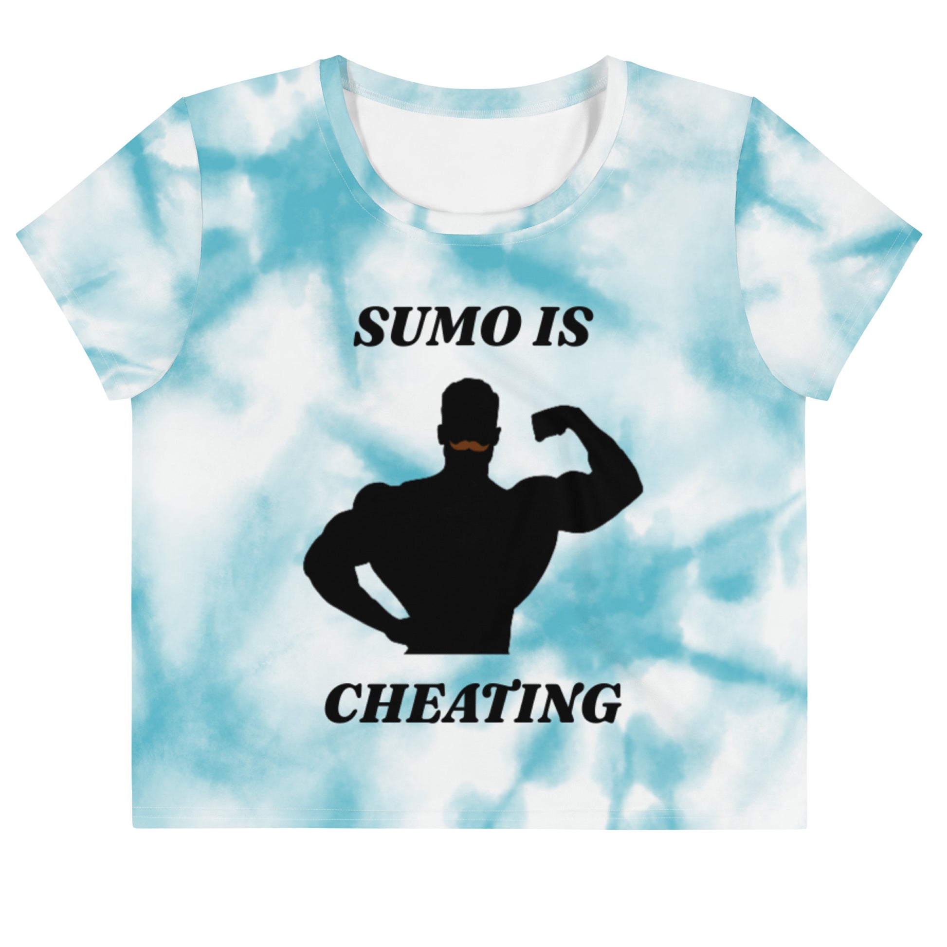 CBum Sumo is Cheating Crop Top in Light Blue Tie-Die - Front