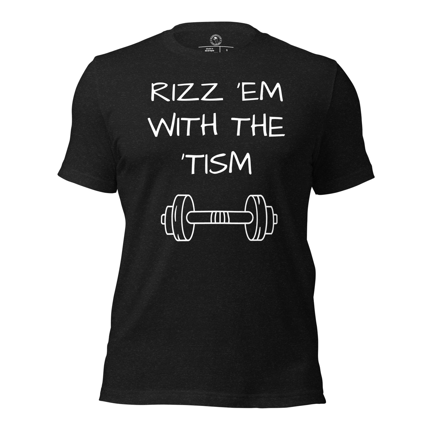 Rizz 'em with the 'tism t-shirt in black heather