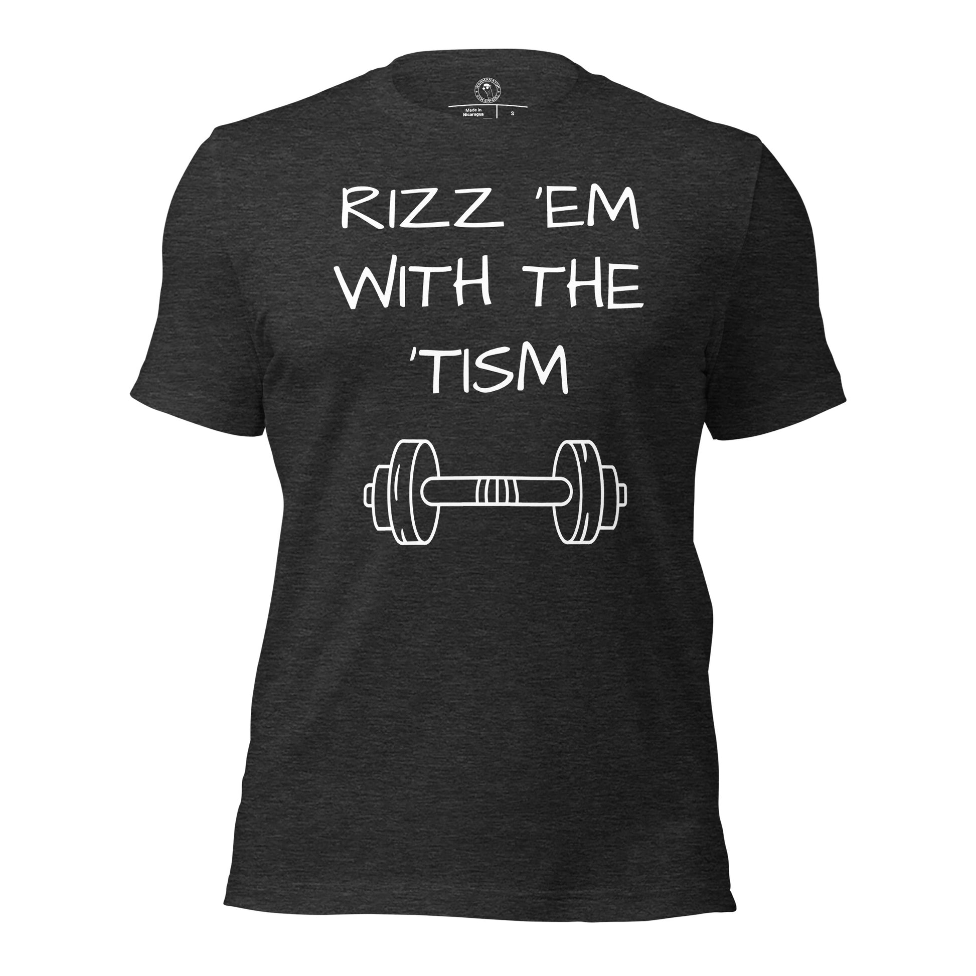 Rizz 'em with the 'tism t-shirt in dark grey heather