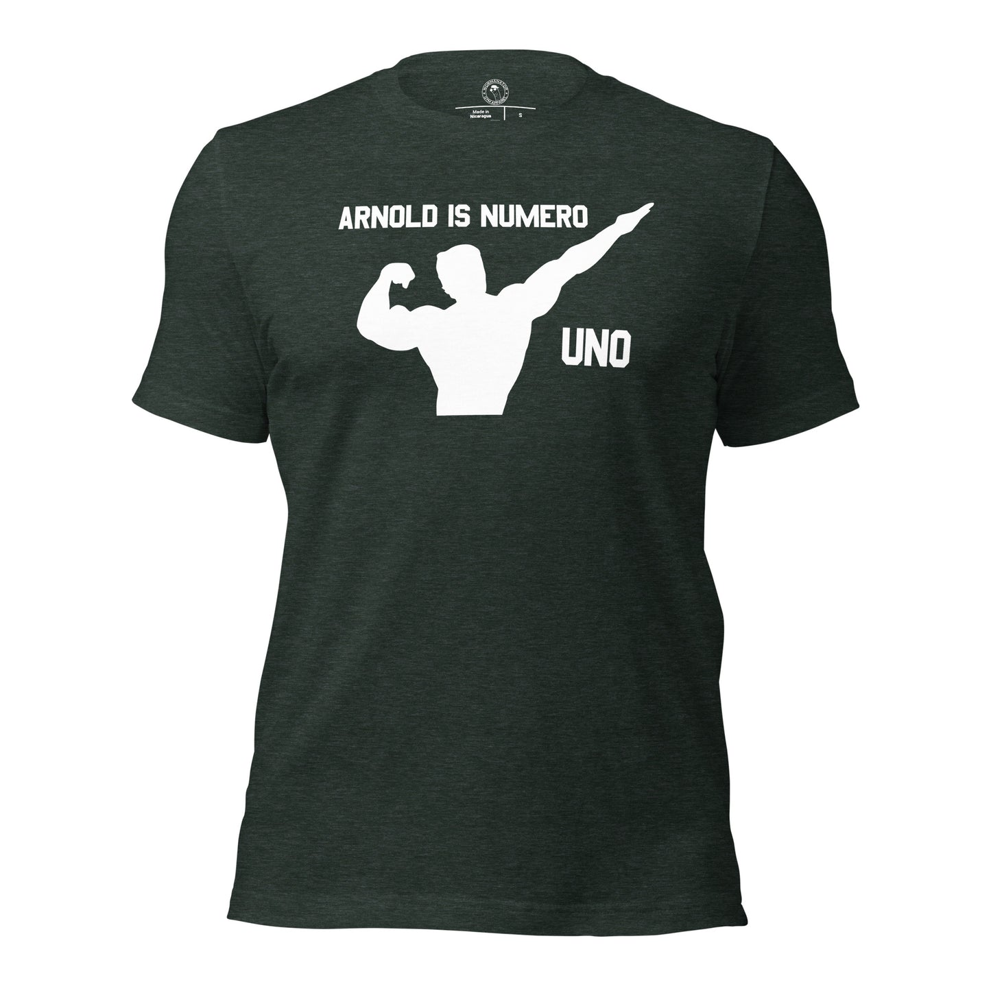 Arnold is Numero Uno Shirt Schwarzenegger Mr. Olympia in Heather Forest