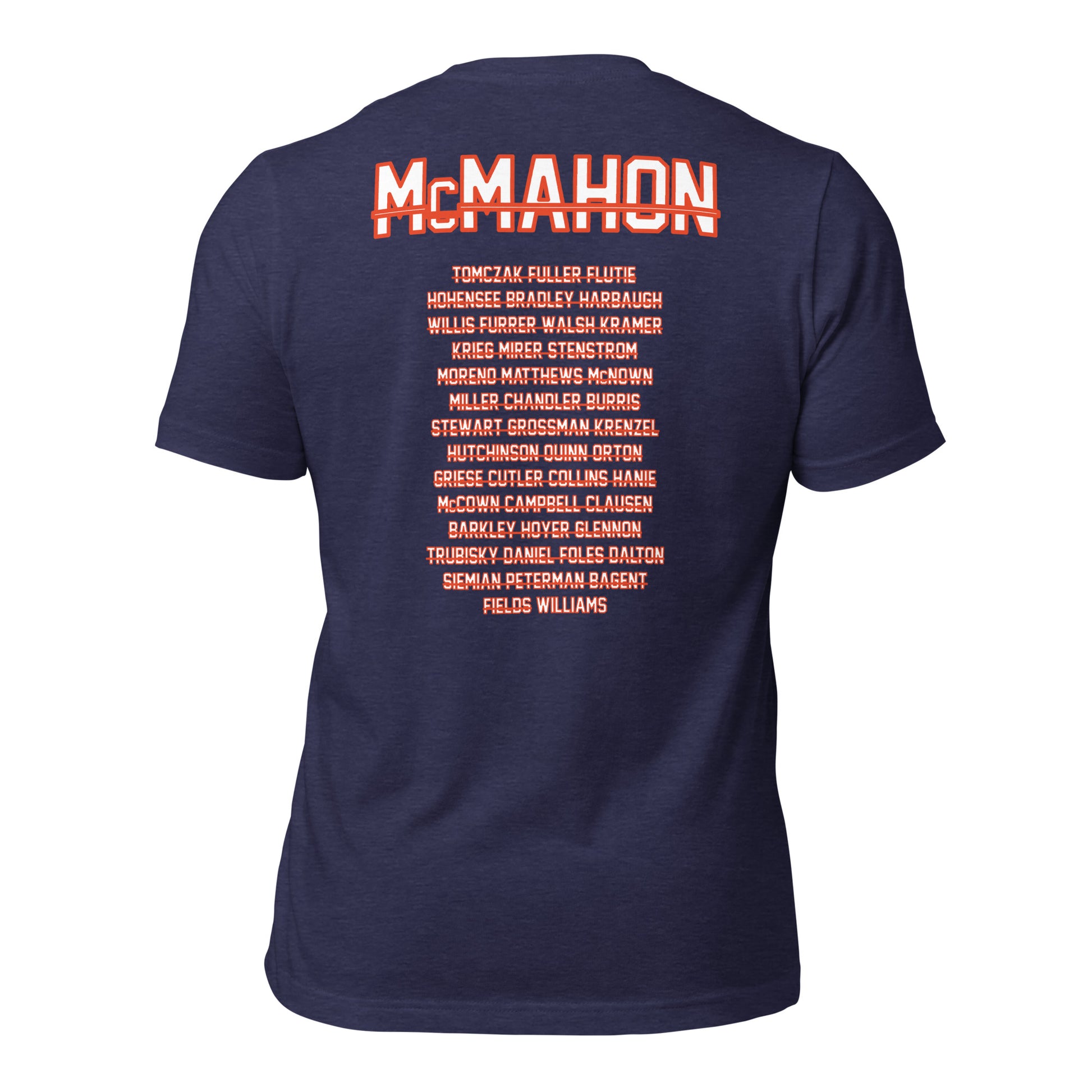 Chicago Bears Rebuilding Since 1986 Shirt in Heather Midnight Navy - Back McMahon Jersey