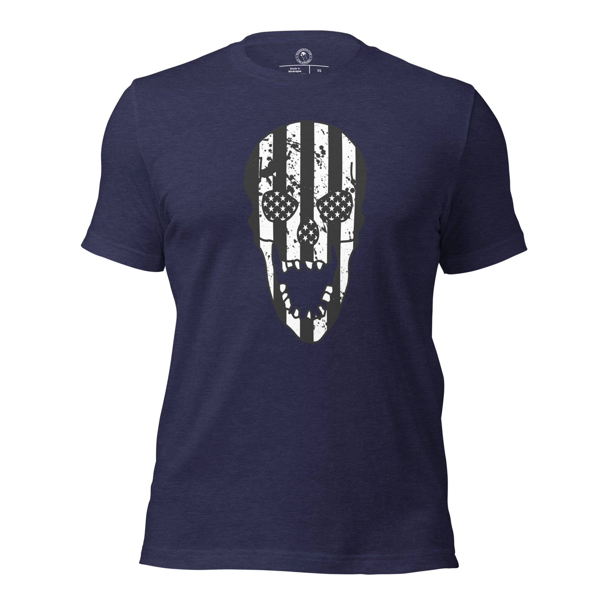 Blacked-Out USA Skull Shirt in Heather Midnight Navy
