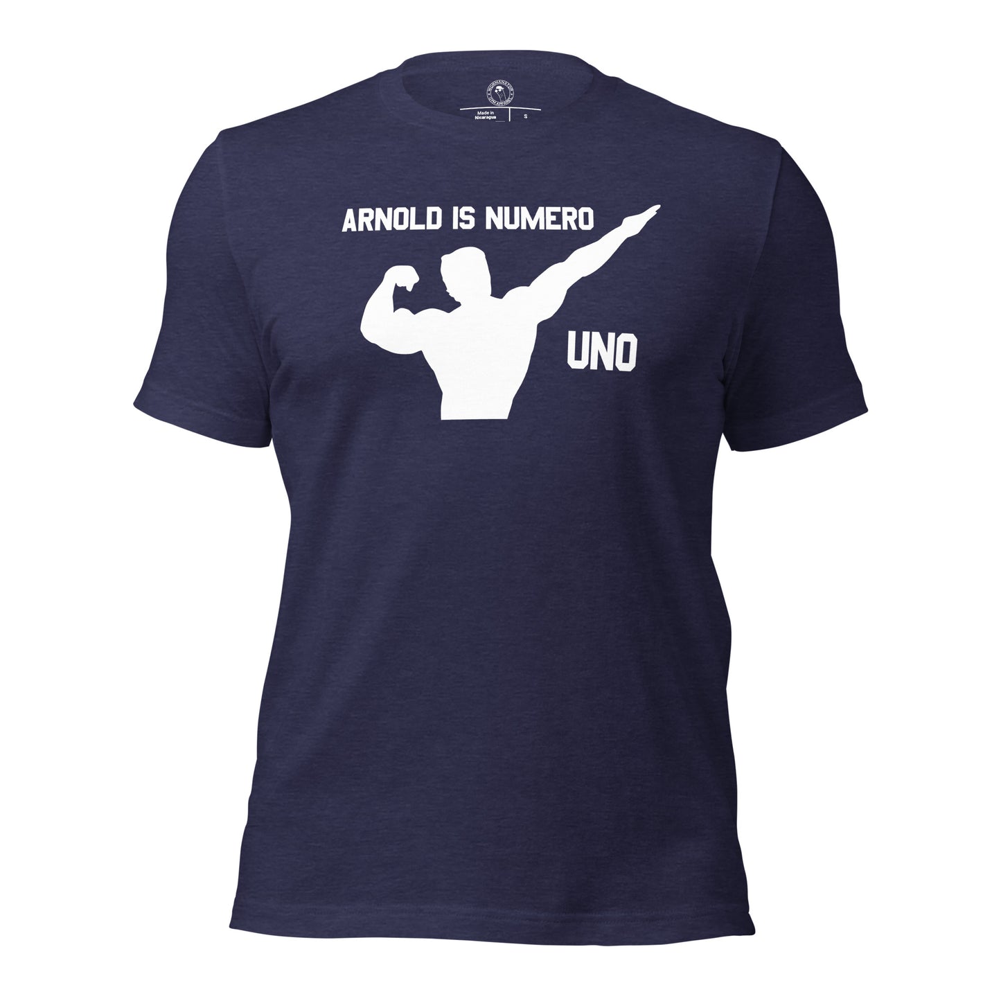 Arnold is Numero Uno Shirt Schwarzenegger Mr. Olympia in Heather Midnight Navy