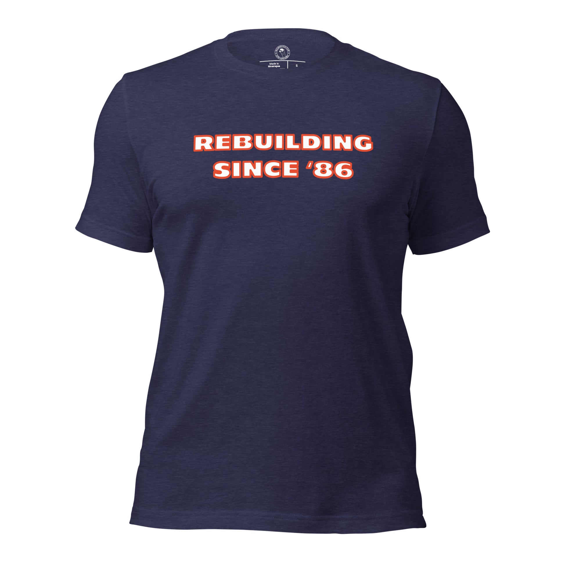 Chicago Bears Rebuilding Since 1986 Shirt in Heather Midnight Navy - Front