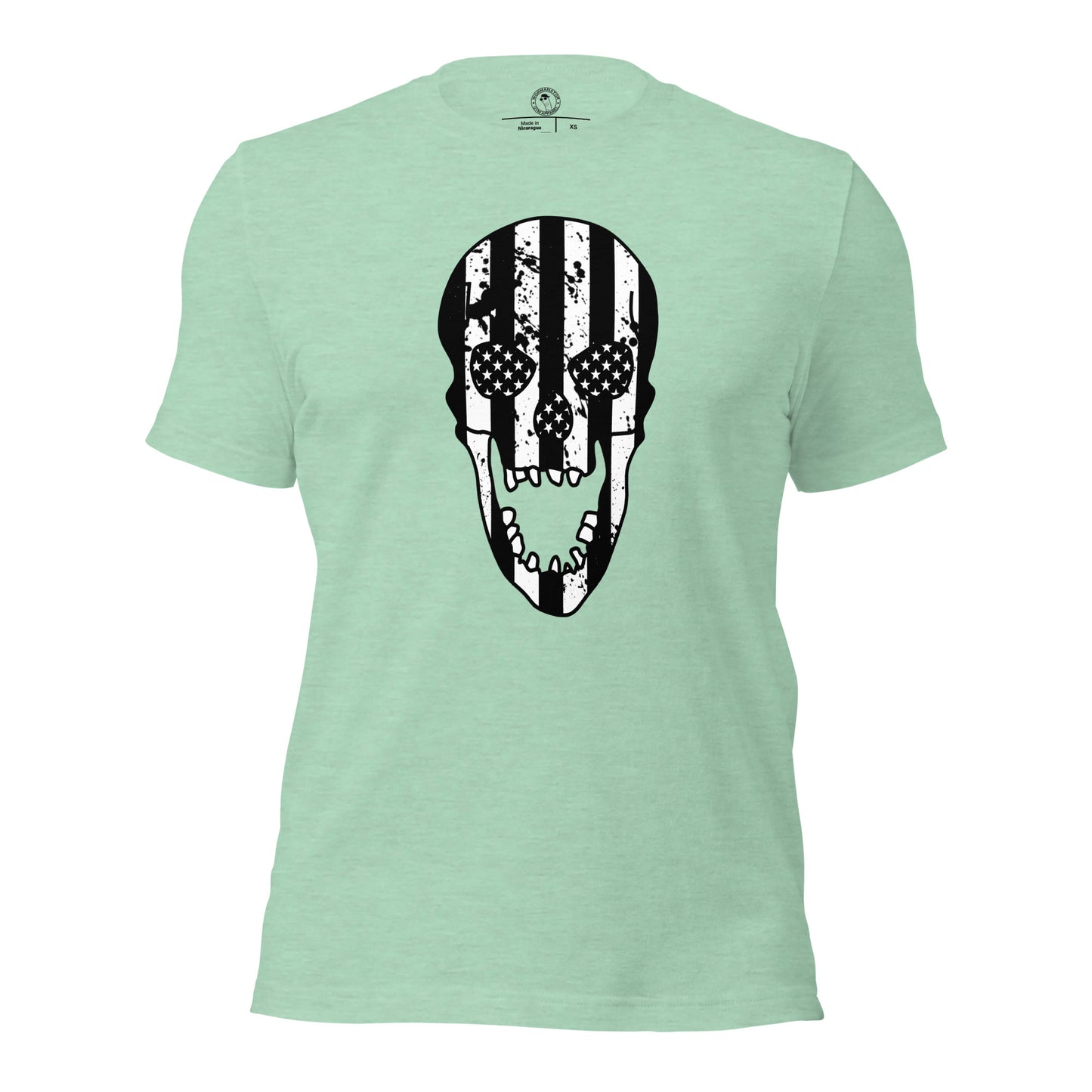 Blacked-Out USA Skull Shirt in Heather Prism Mint
