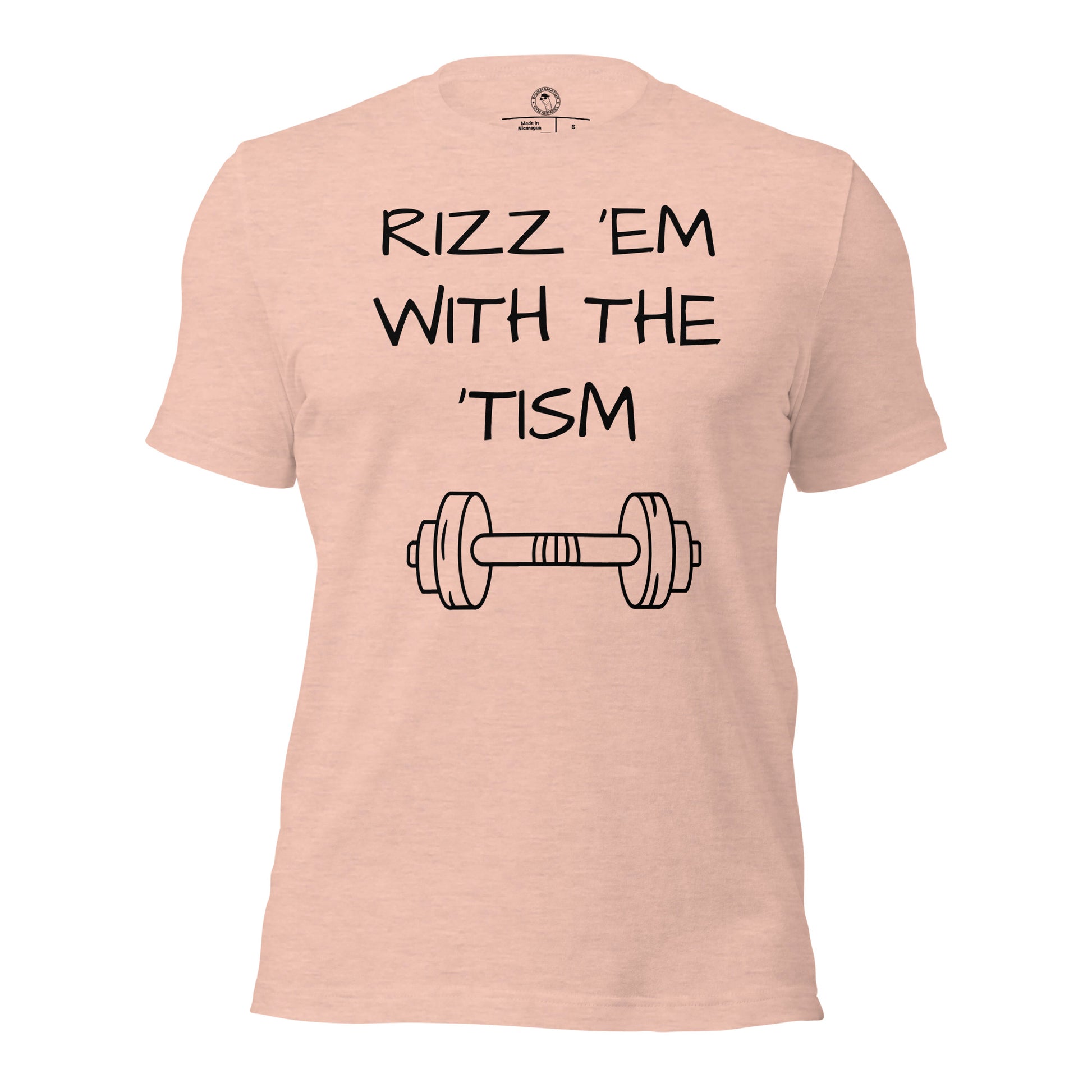 Rizz 'em with the 'tism t-shirt in heather prism peach