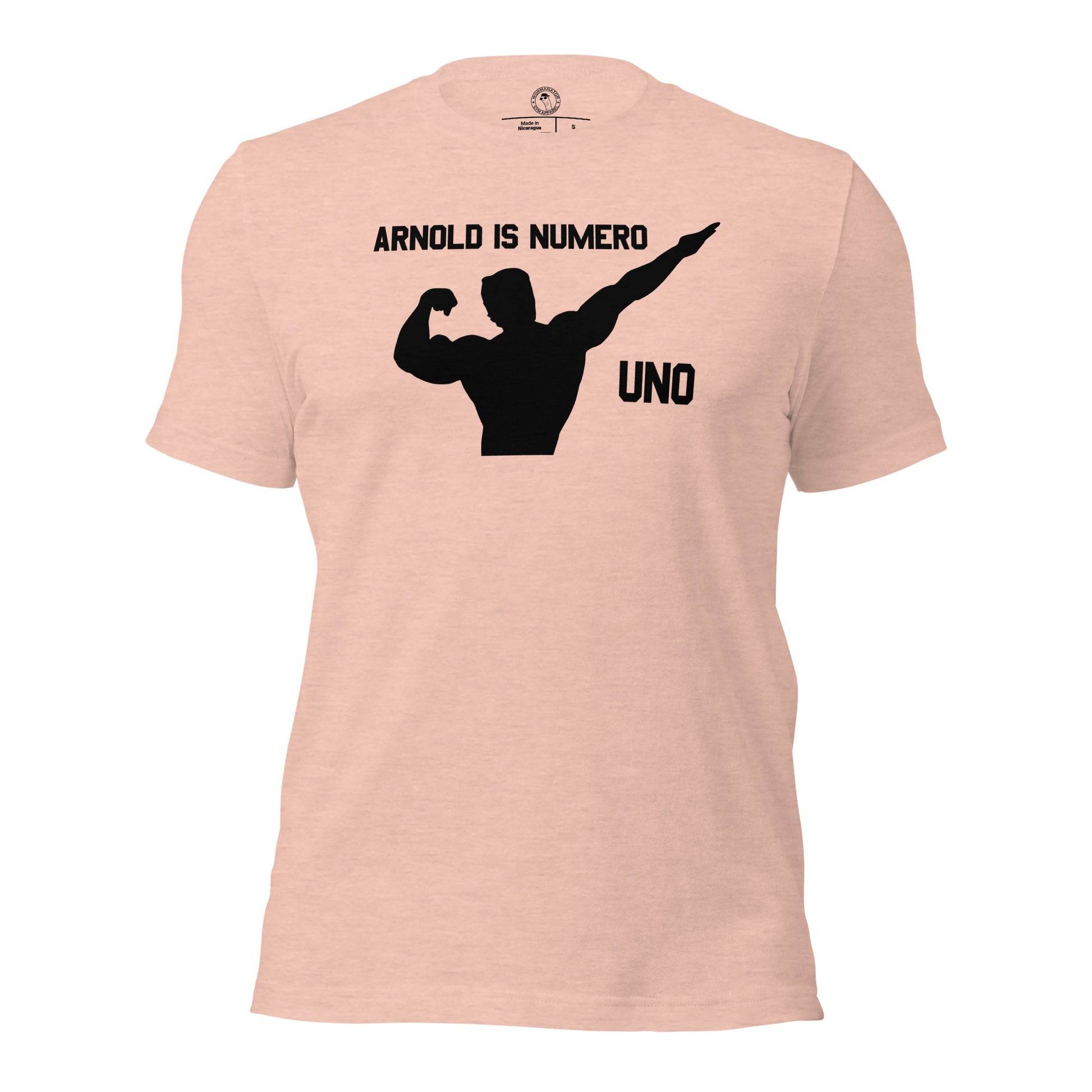 Arnold is Numero Uno Shirt Schwarzenegger Mr. Olympia in Heather Prism Peach