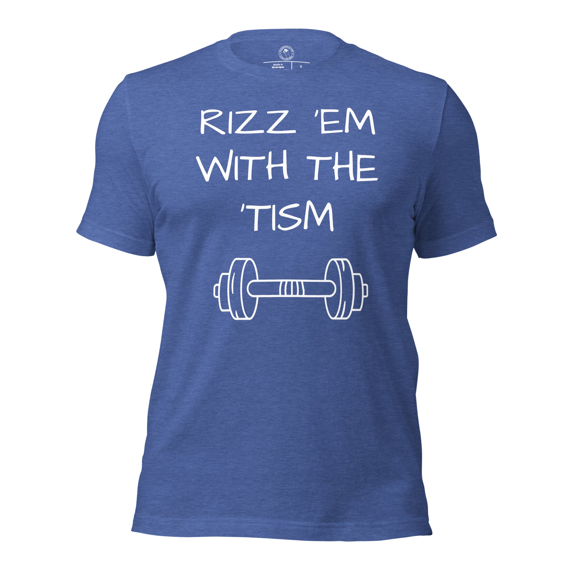 Rizz 'em with the 'tism t-shirt in heather true royal