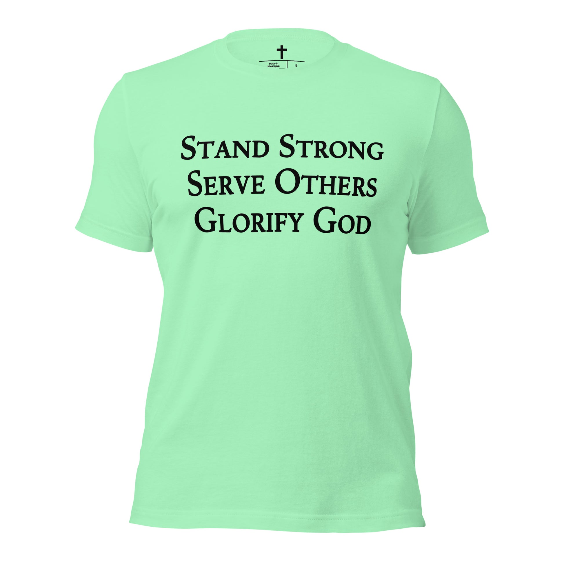 Stand Strong, Serve Others, Glorify God Christian T-Shirt in Mint Green