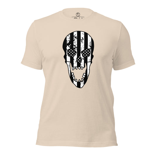 Blacked-Out USA Skull Shirt in Soft Cream