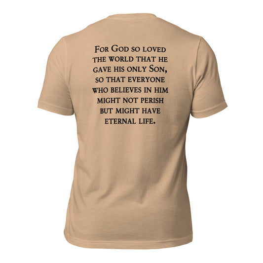 John 3:16 Christian T-Shirt in Tan - Back