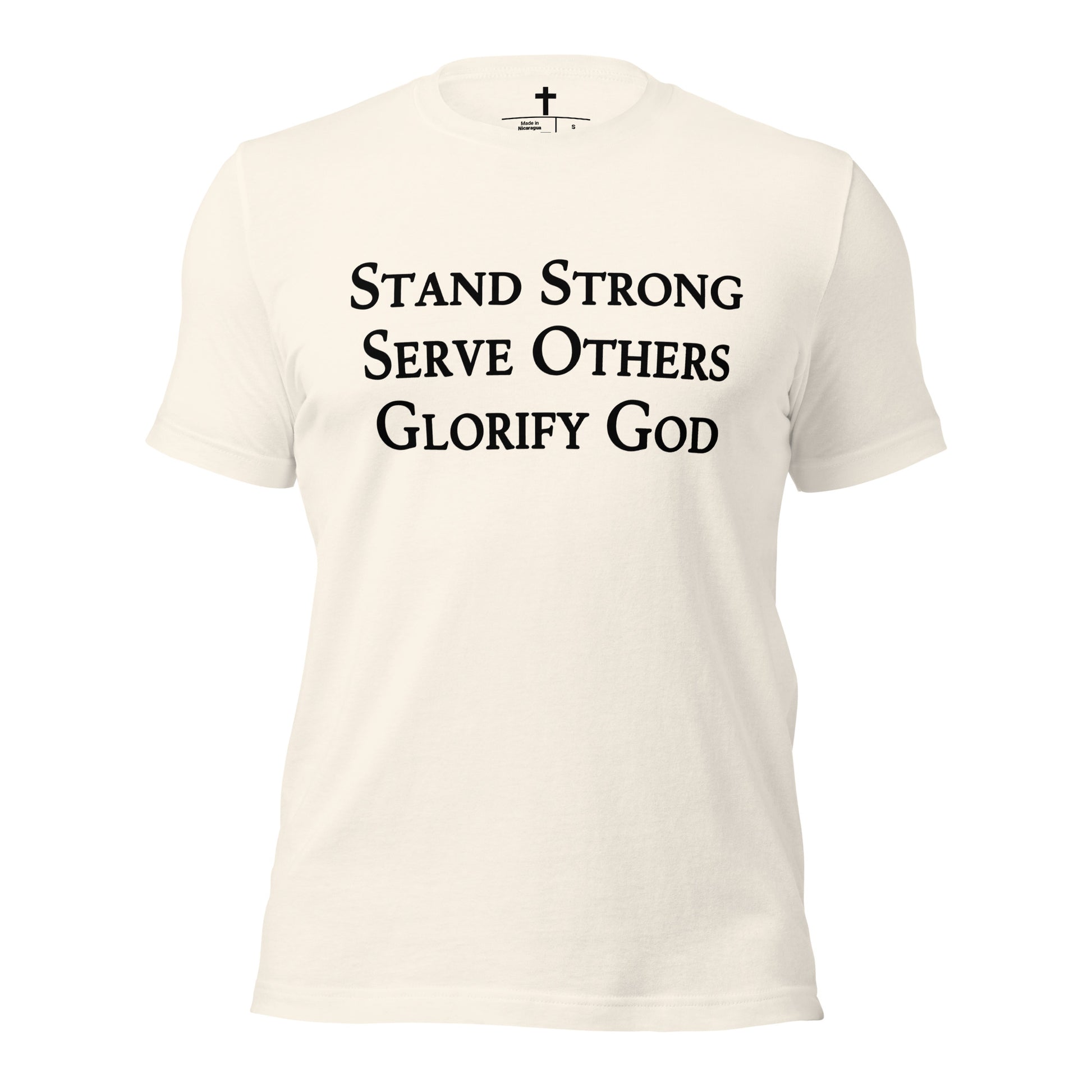 Stand Strong, Serve Others, Glorify God Christian T-Shirt in Vintage White