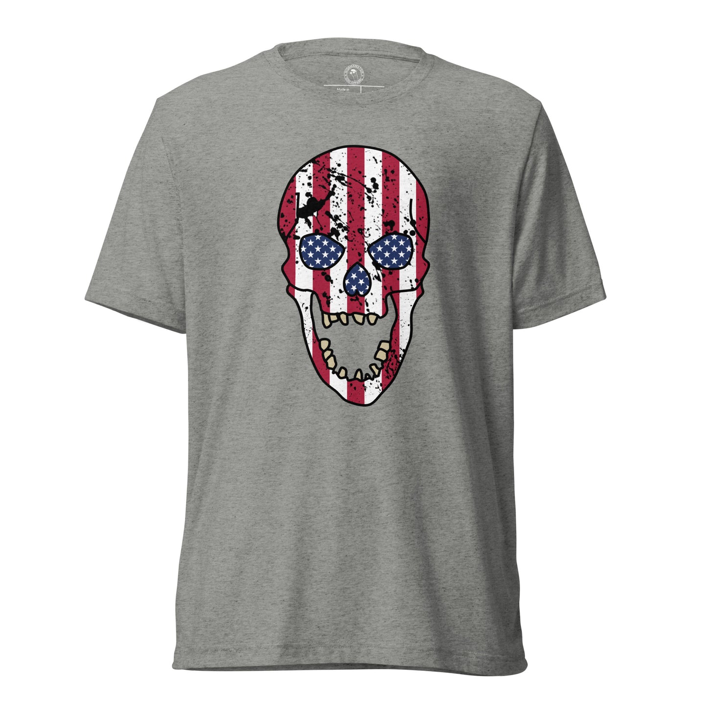 USA Skull Shirt - American Flag Punisher - Athletic Grey Triblend