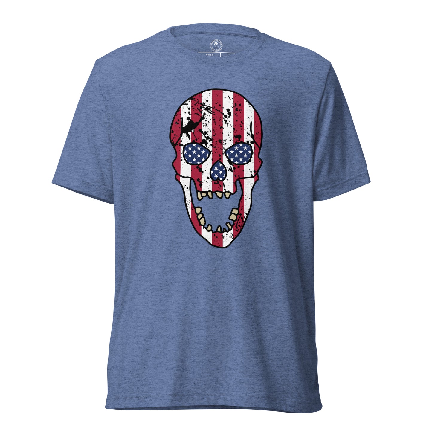 USA Skull Shirt - American Flag Punisher - Blue Triblend