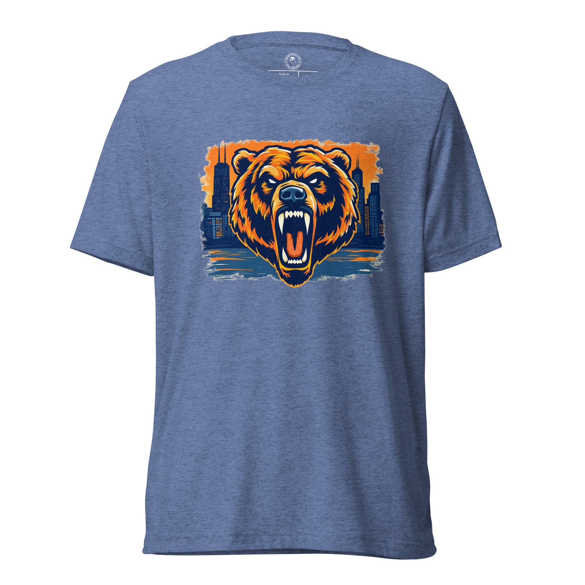 Chi-Town Roaring Grizzly Bear Shirt in Blue Triblend