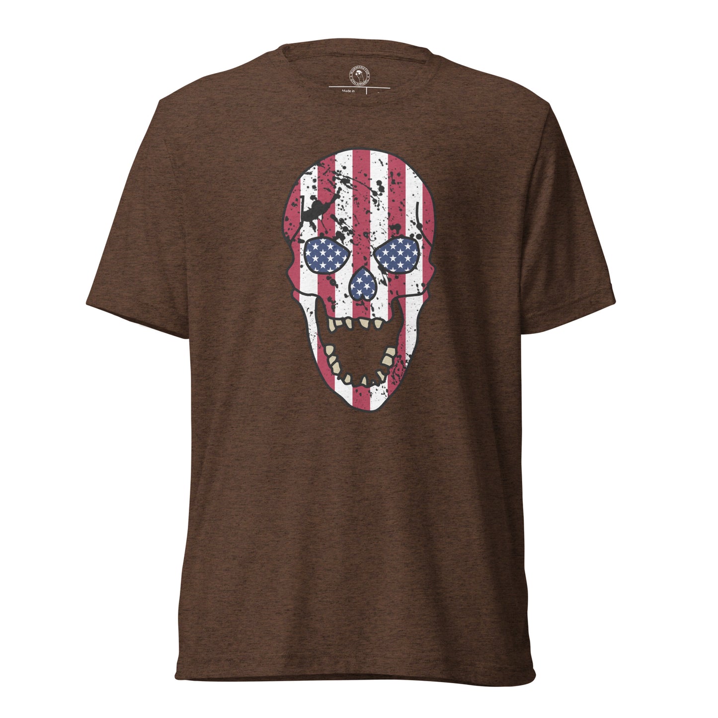 USA Skull Shirt - American Flag Punisher - Brown Triblend
