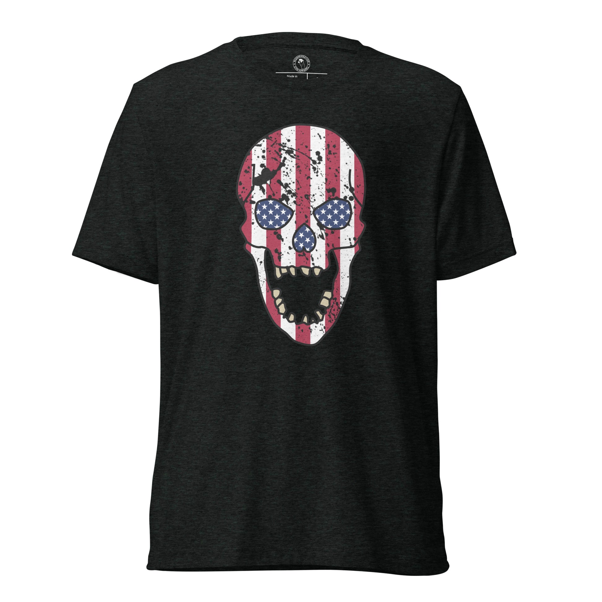 USA Skull Shirt - American Flag Punisher - Charcoal Black Triblend