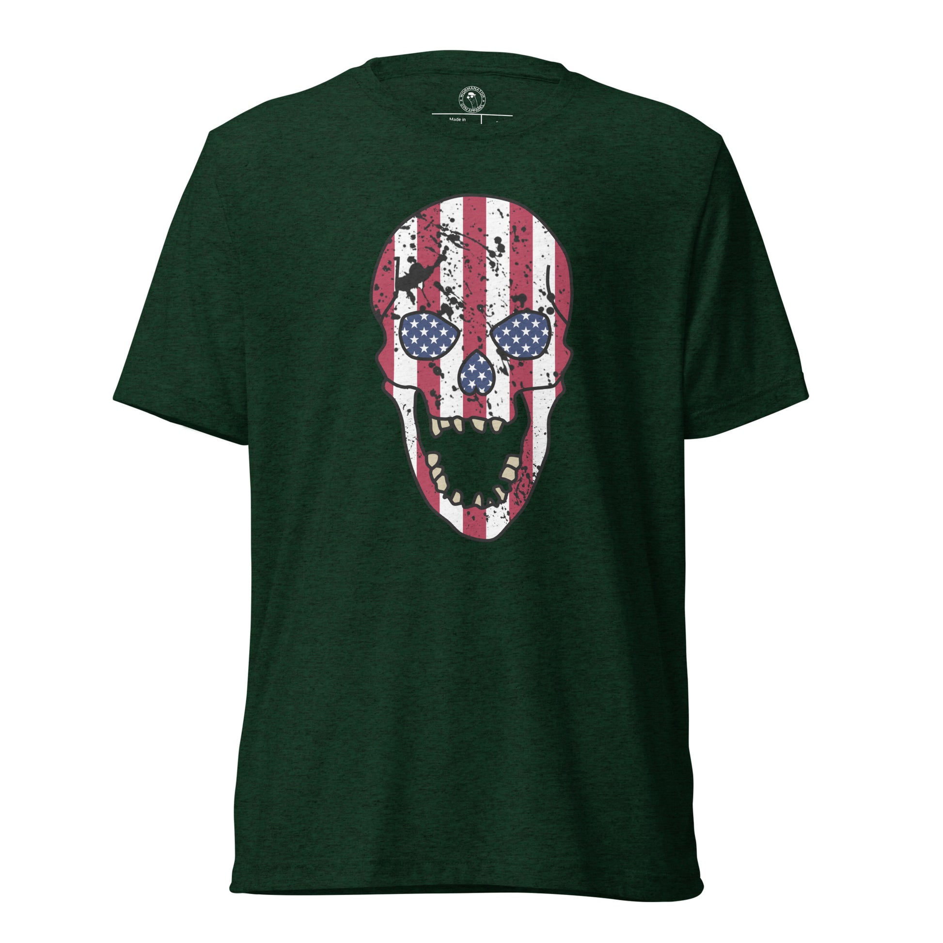 USA Skull Shirt - American Flag Punisher - Emerald Triblend