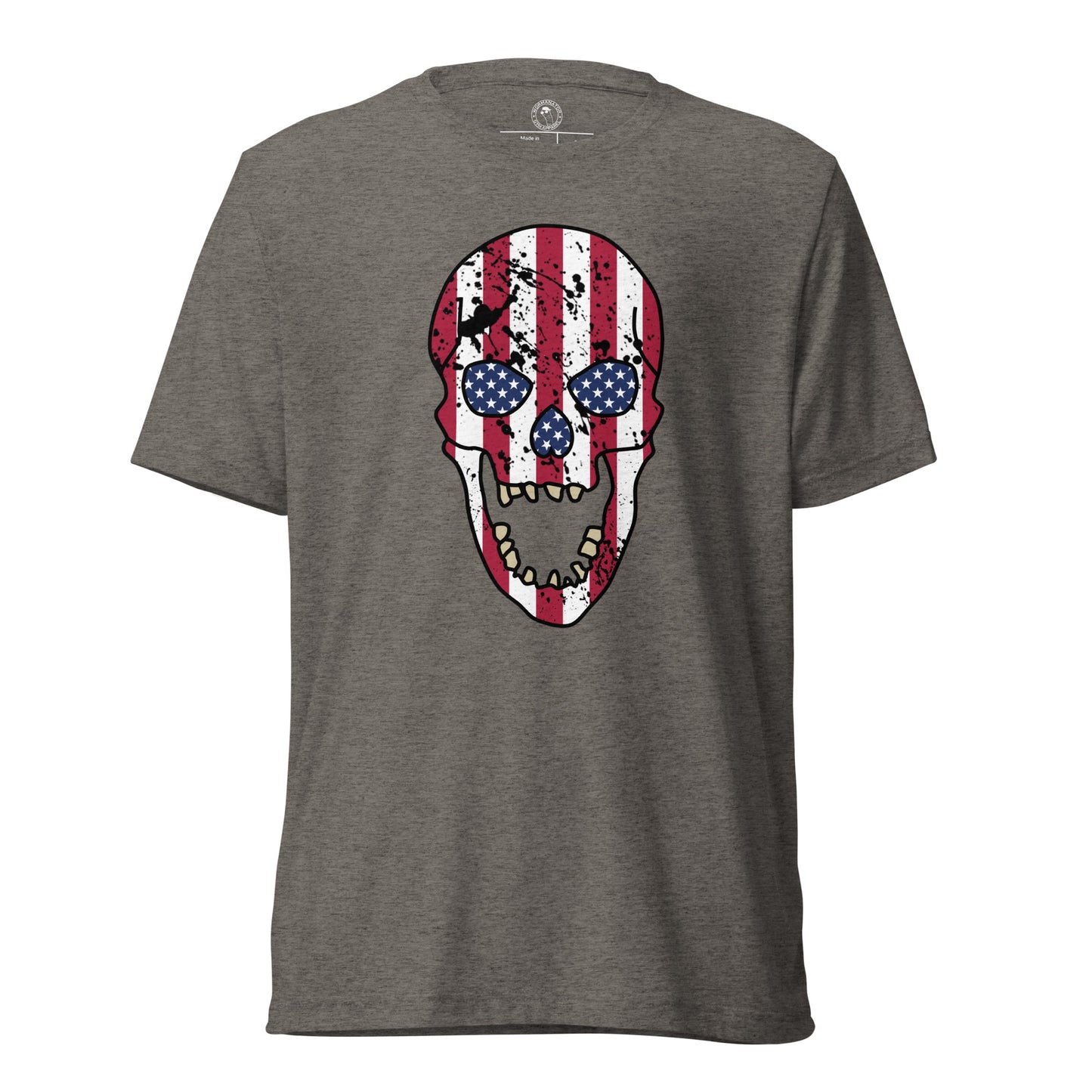 USA Skull Shirt - American Flag Punisher - Grey Triblend