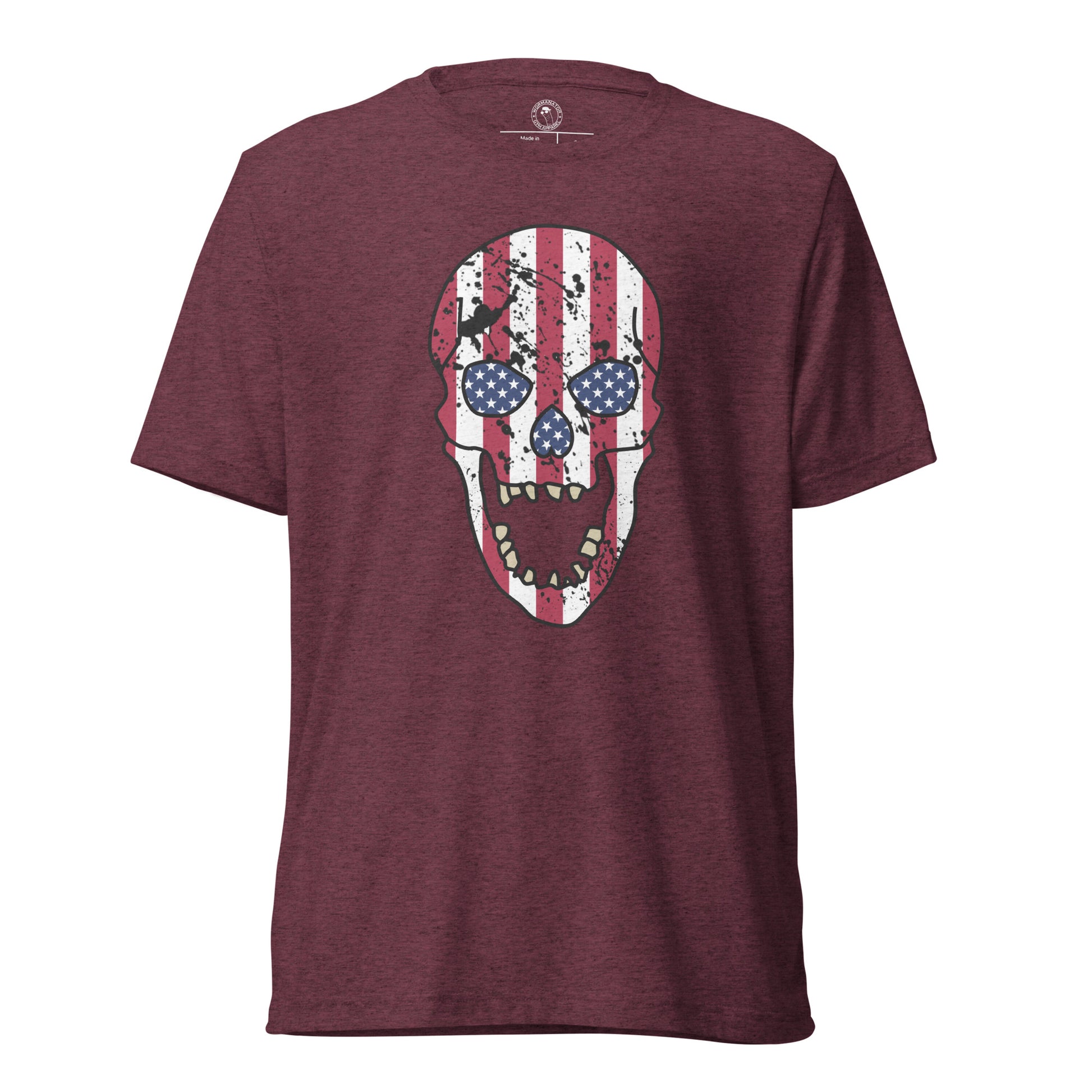 USA Skull Shirt - American Flag Punisher - Maroon Triblend