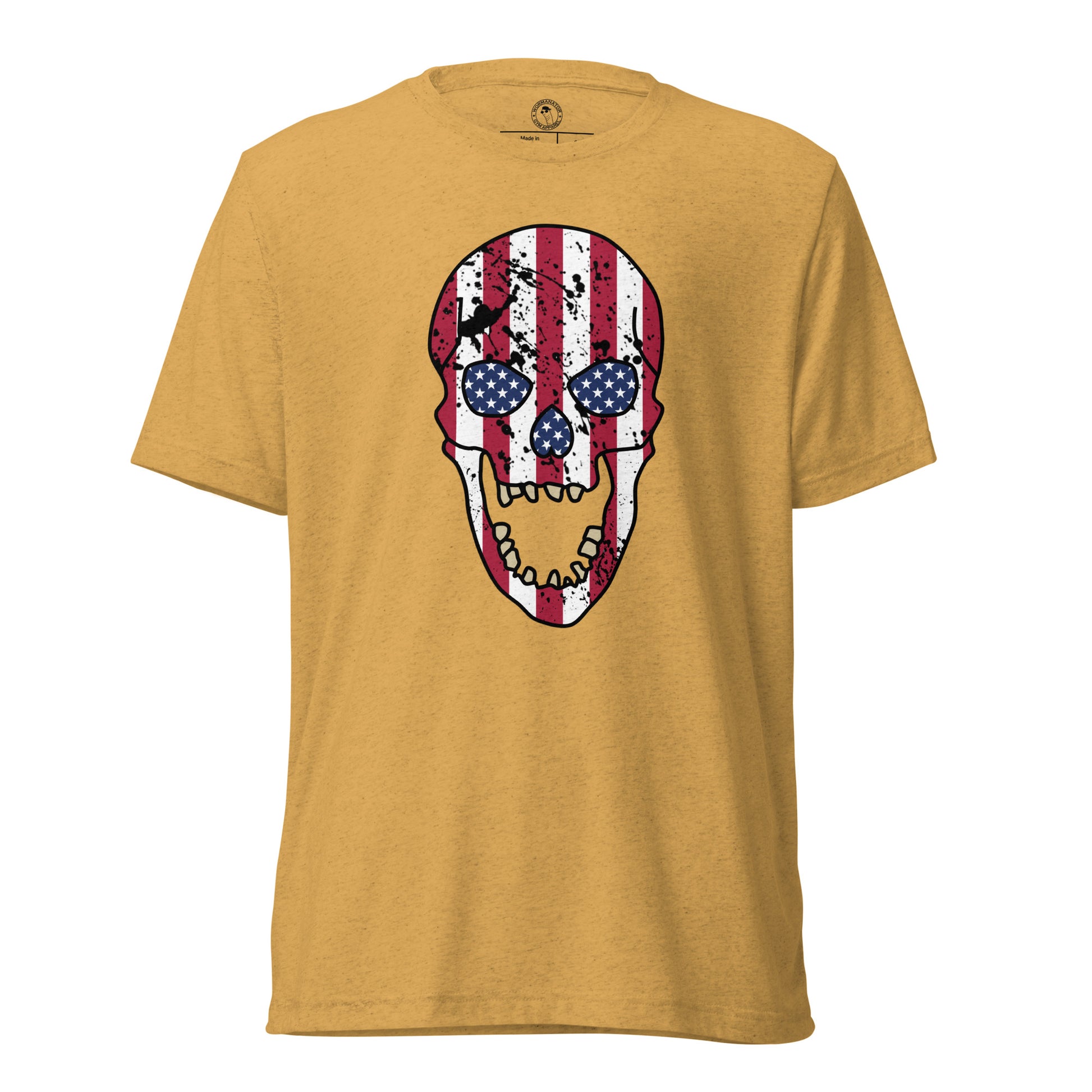 USA Skull Shirt - American Flag Punisher - Mustard Triblend
