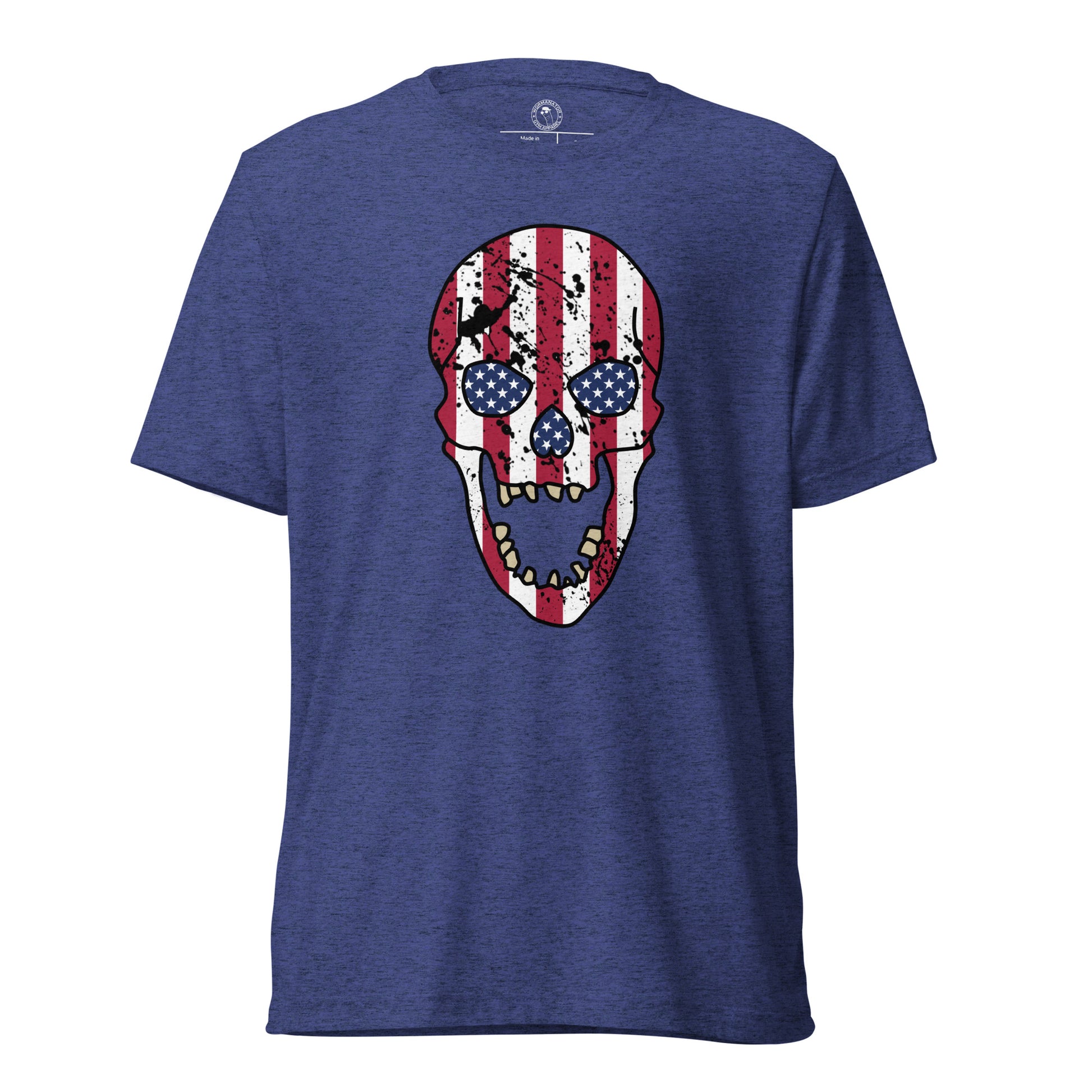 USA Skull Shirt - American Flag Punisher - Navy Triblend