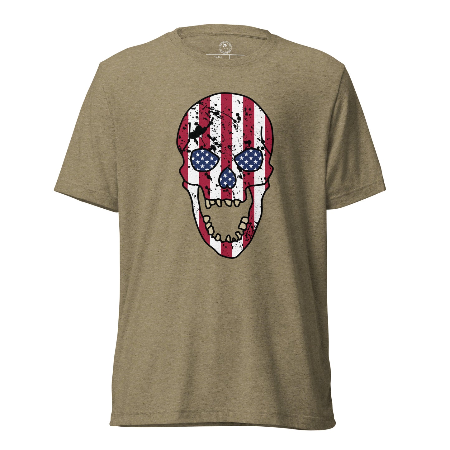 USA Skull Shirt - American Flag Punisher - Olive Triblend
