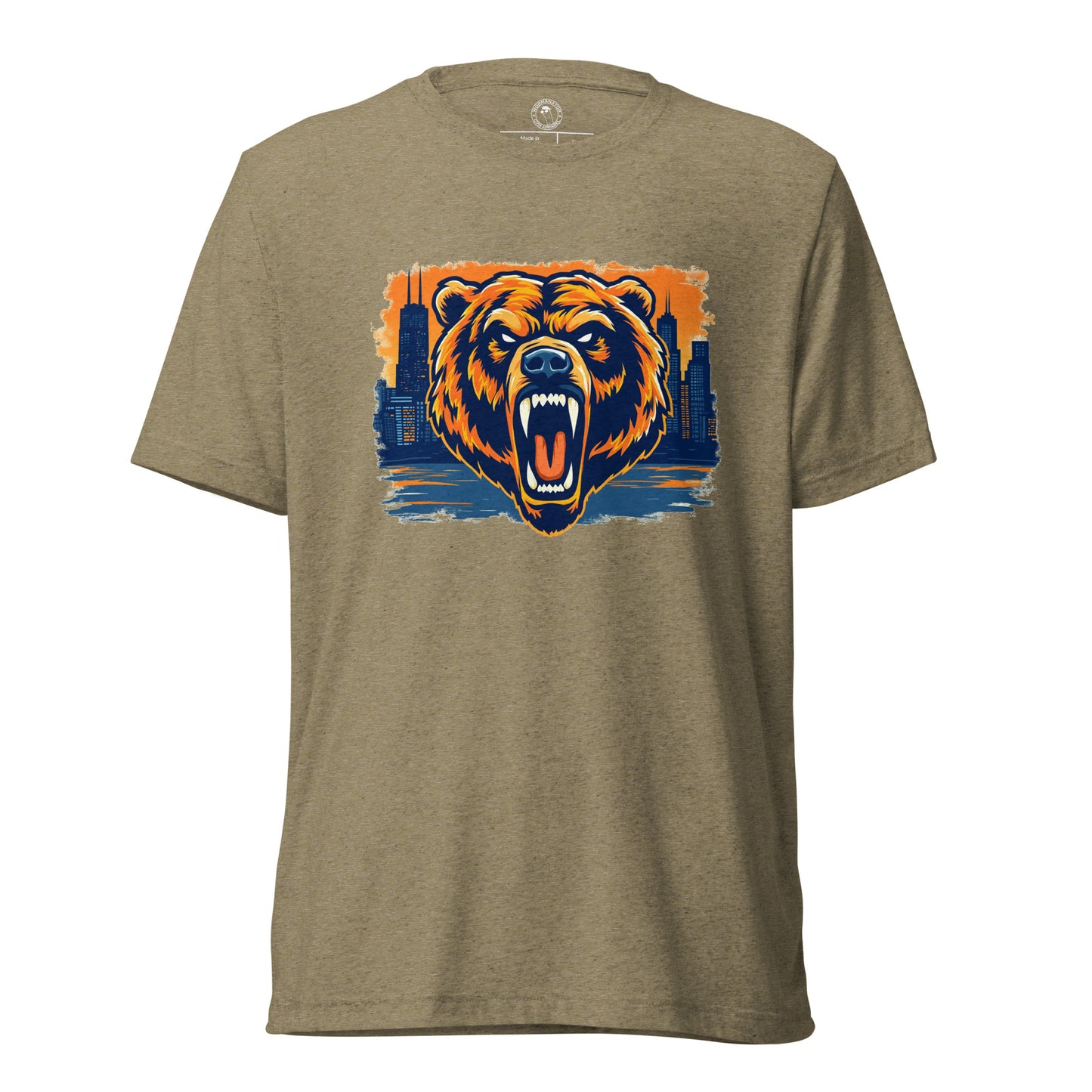 Chi-Town Roaring Grizzly Bear Shirt in Olive Triblend