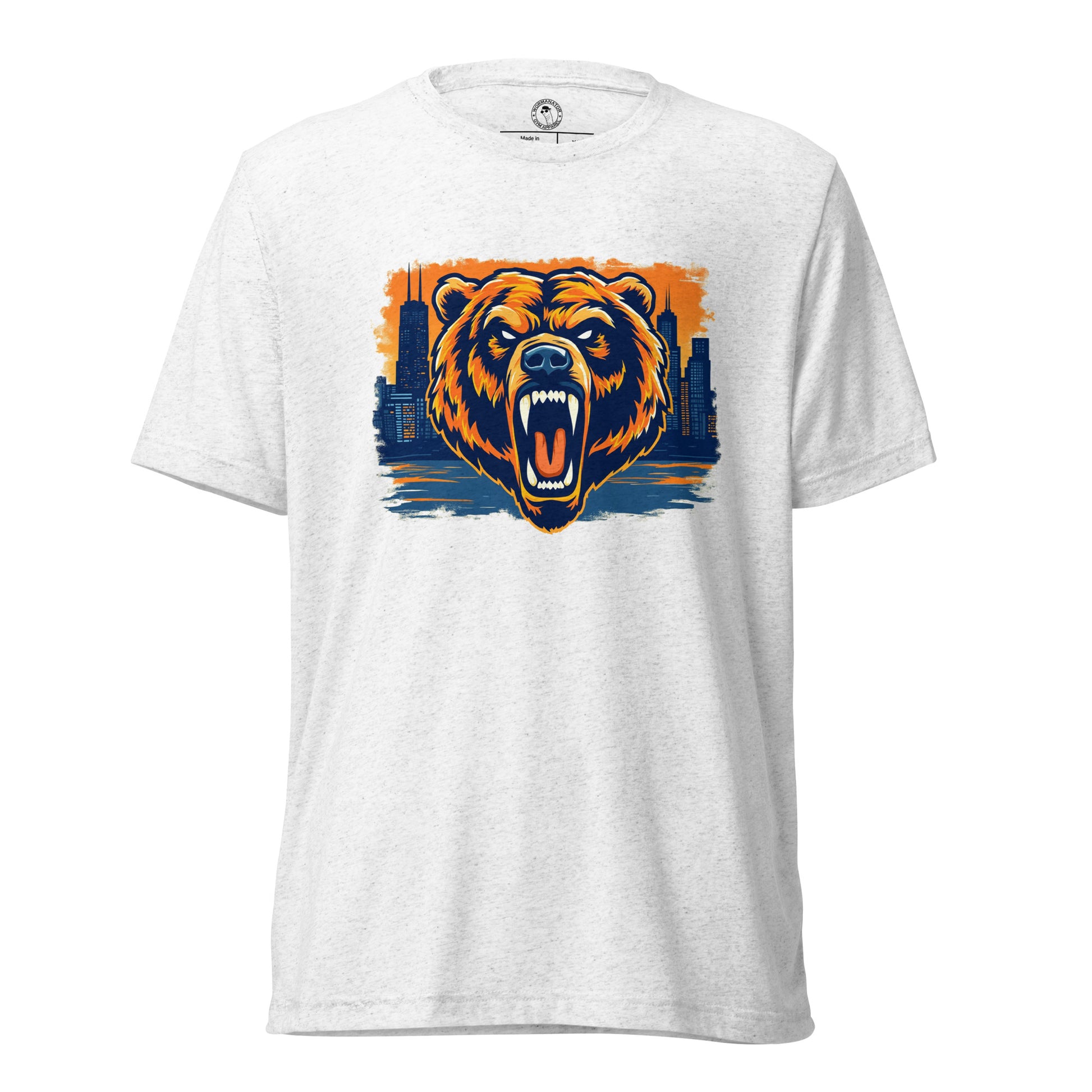 Chi-Town Roaring Grizzly Bear Shirt in White Triblend