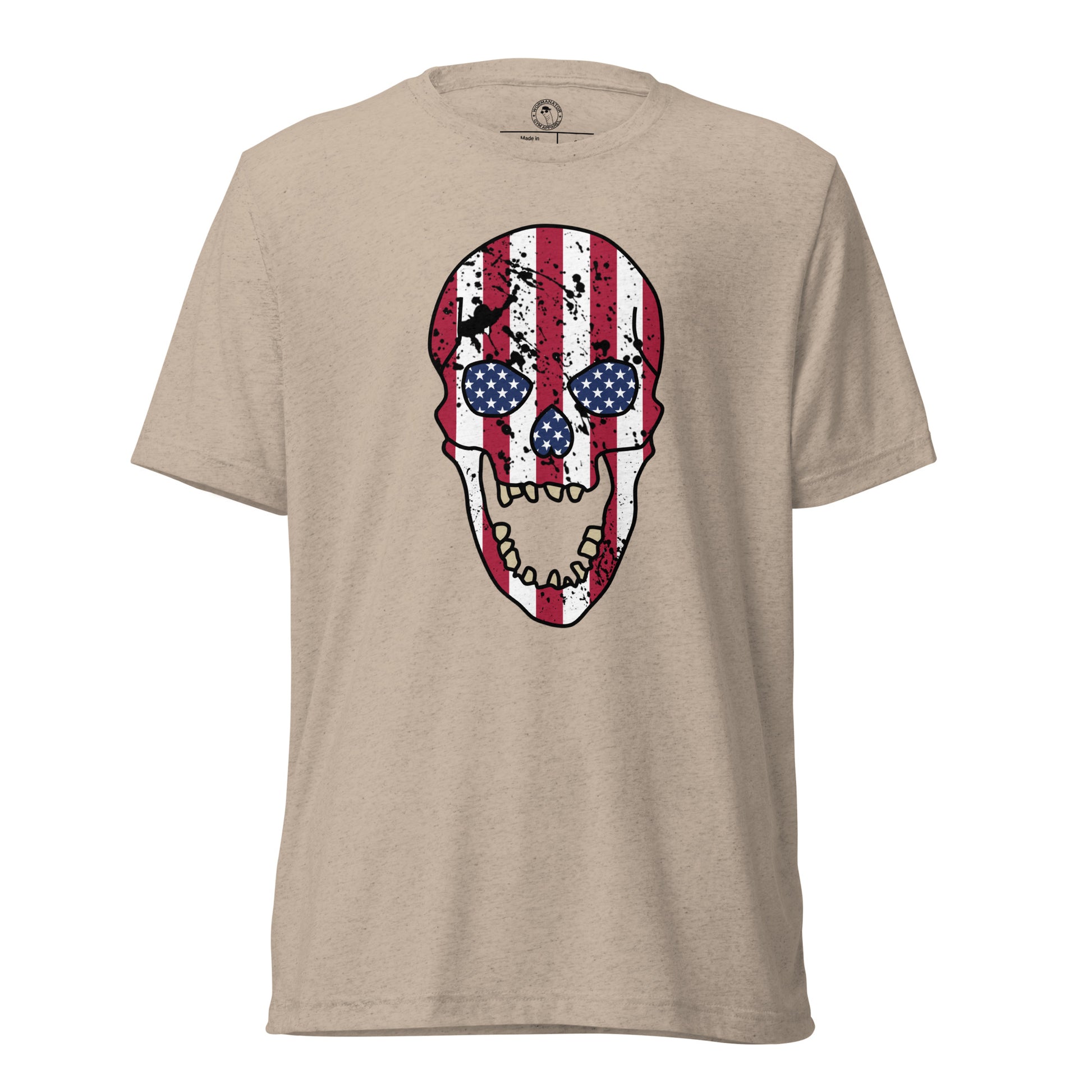 USA Skull Shirt - American Flag Punisher - Tan Triblend