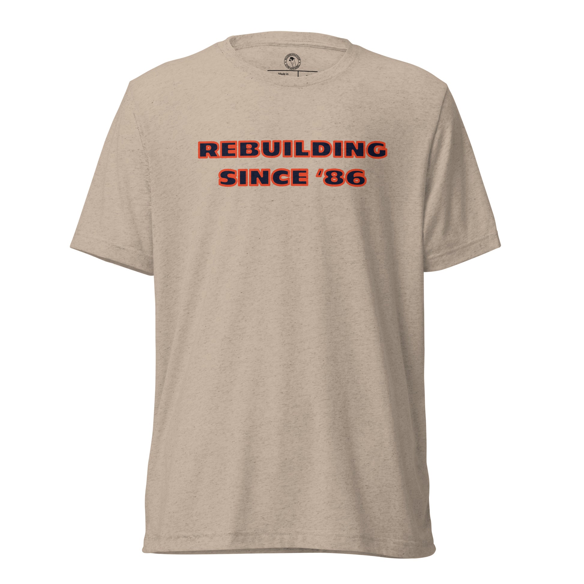 Chicago Bears Rebuilding Since 1986 Shirt in Tan Triblend - Front