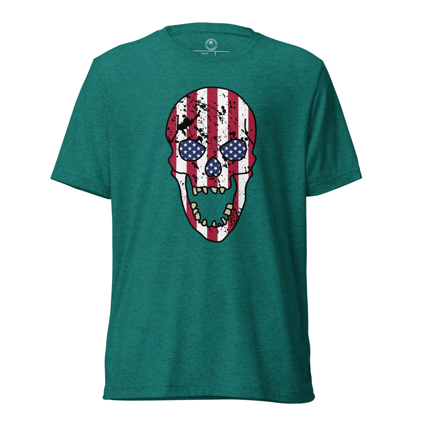 USA Skull Shirt - American Flag Punisher - Teal Triblend