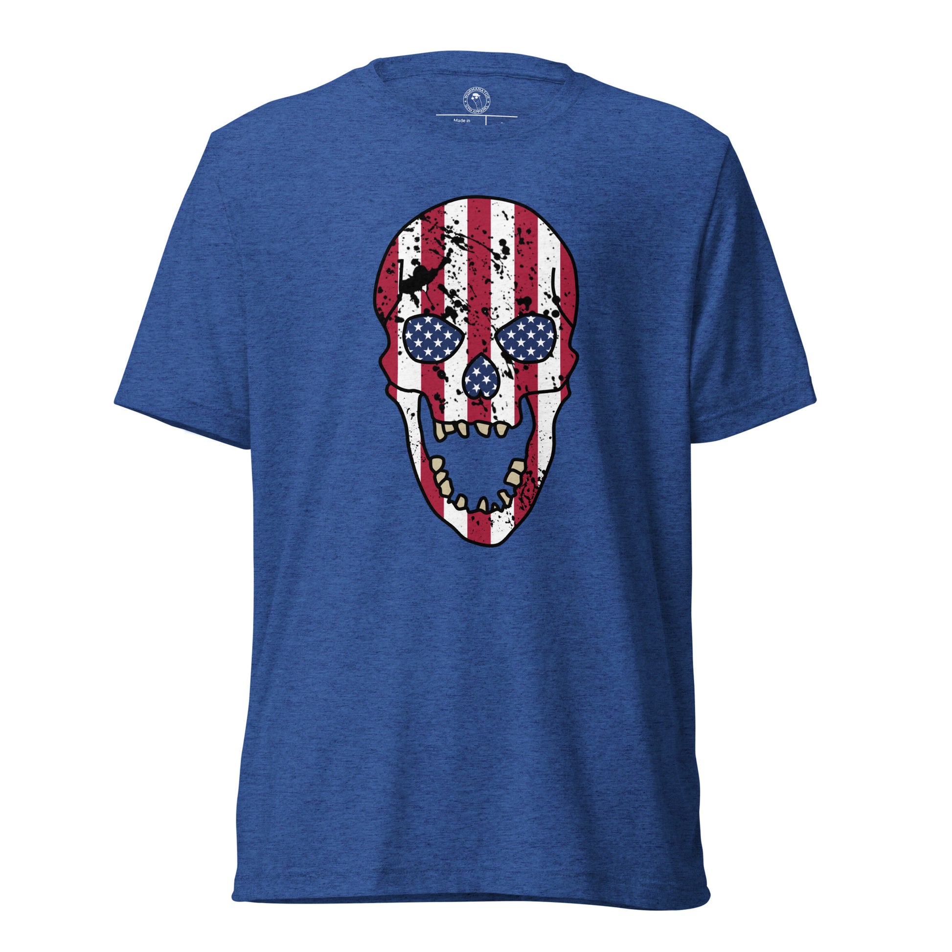 USA Skull Shirt - American Flag Punisher - True Royal Triblend