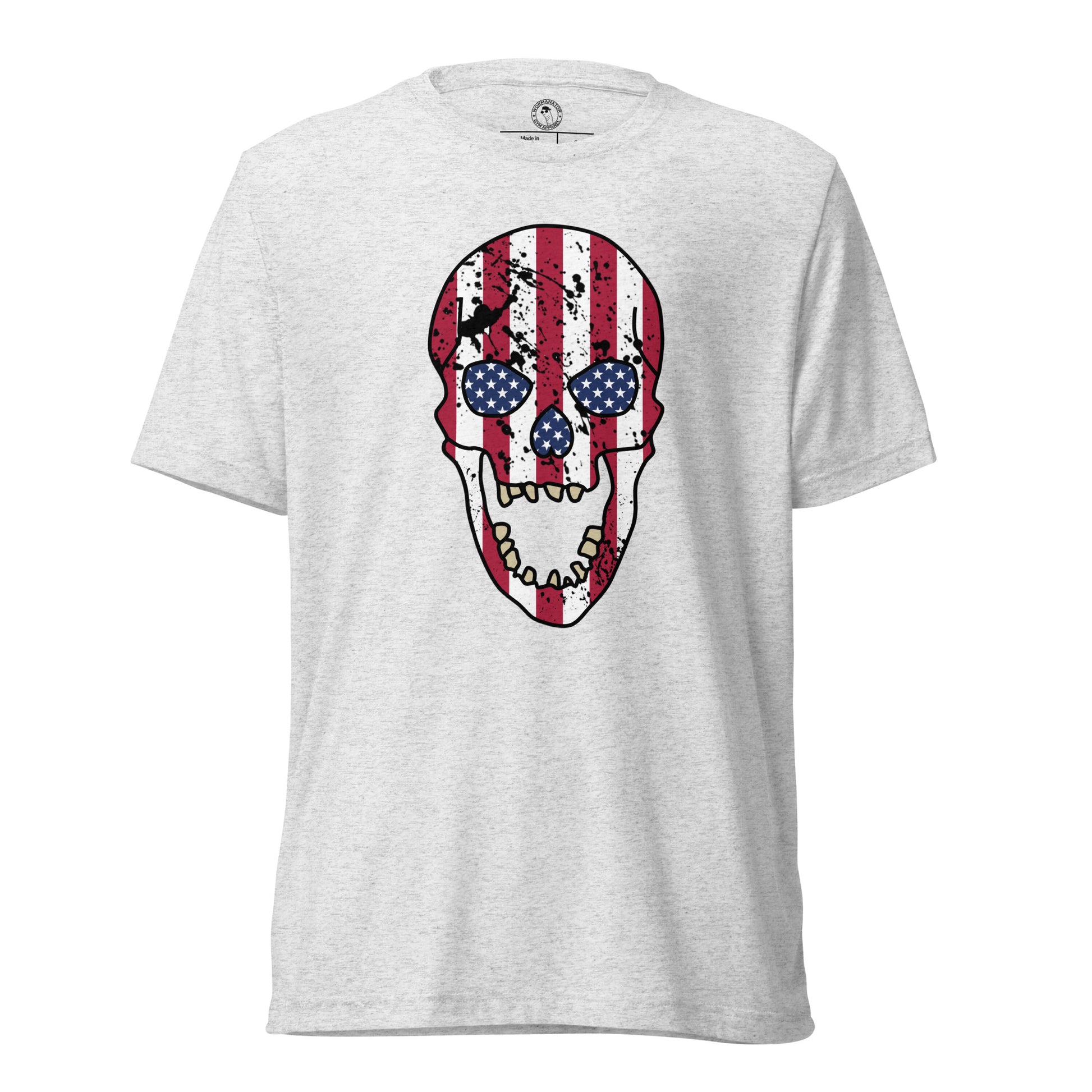 USA Skull Shirt - American Flag Punisher - White Fleck Triblend