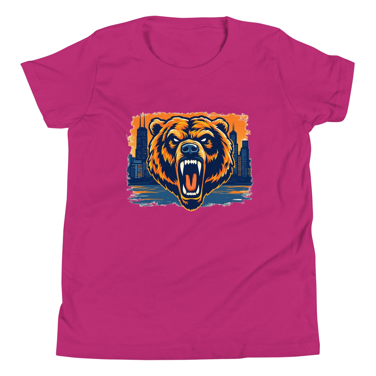 Chi-Town Roaring Grizzly Bear Children's T-Shirt in Berry