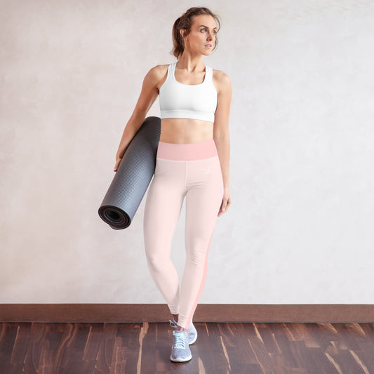 High Waistband Yoga Leggings with Pocket in Misty Rose and Cosmos - Front