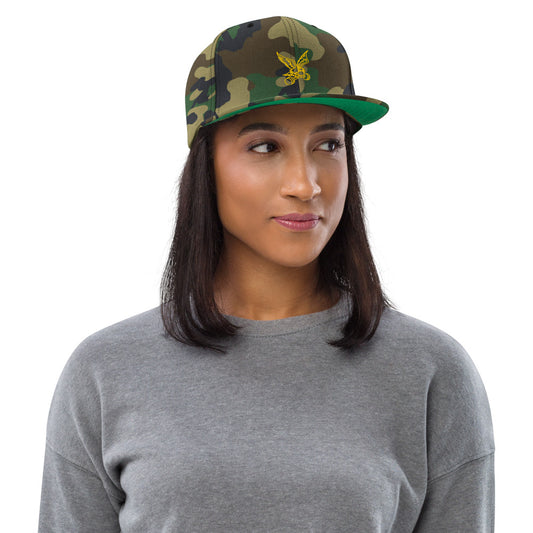 Barbell Eagle Embroidered Adjustable Flat-Billed Gym Hat in Green Camo
