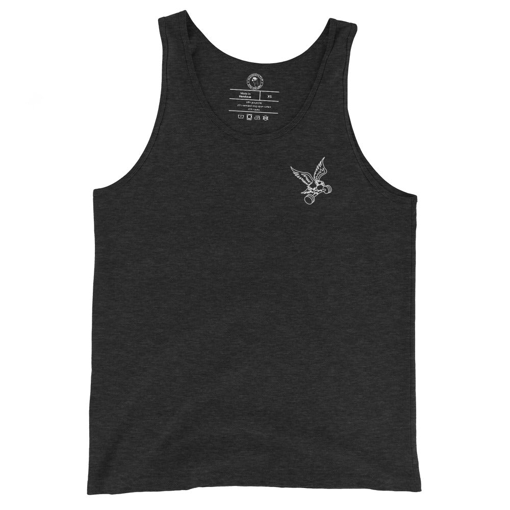Barbell Eagle Tank Top - Left Chest - in Charcoal Black Triblend