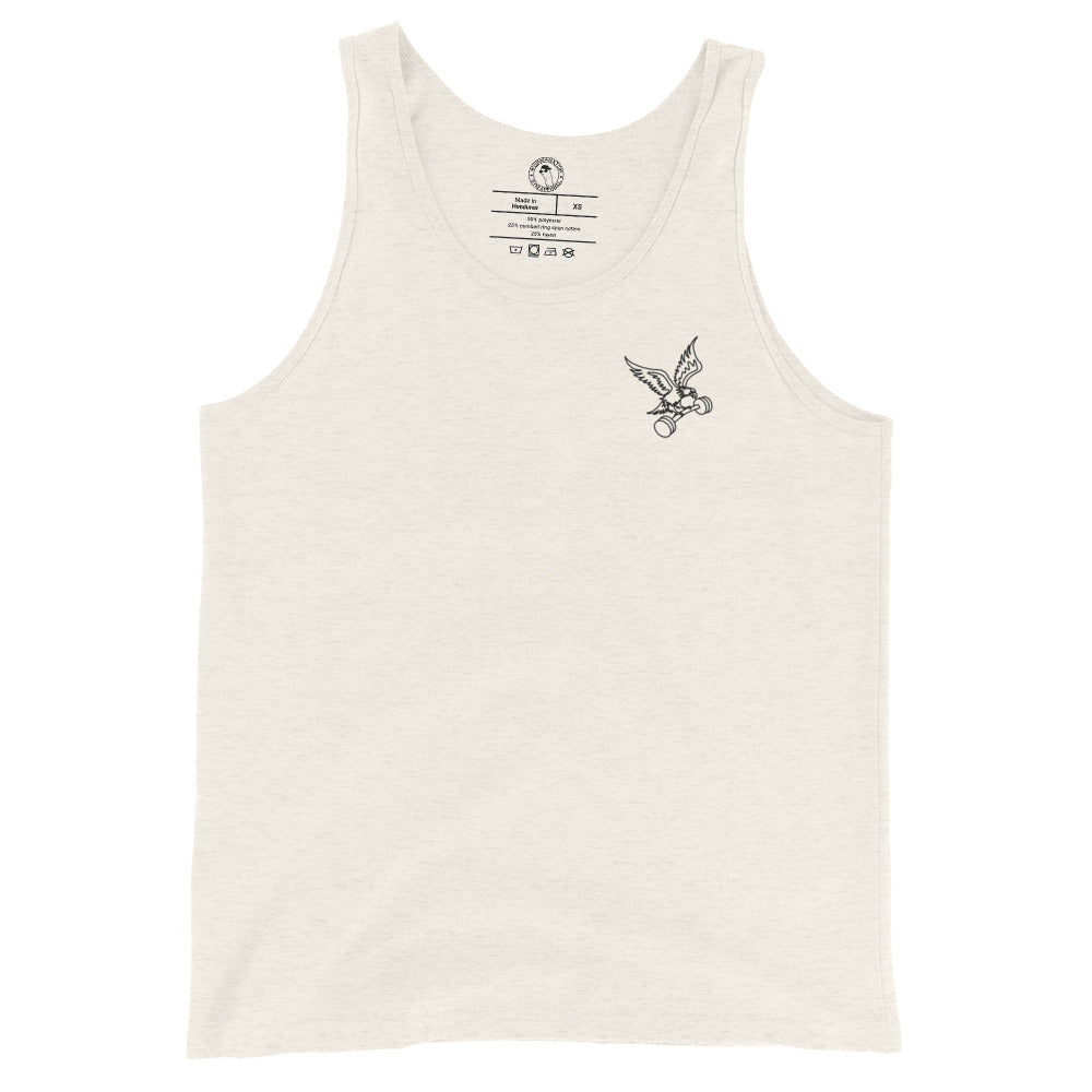 Barbell Eagle Tank Top - Left Chest - in Oatmeal Triblend