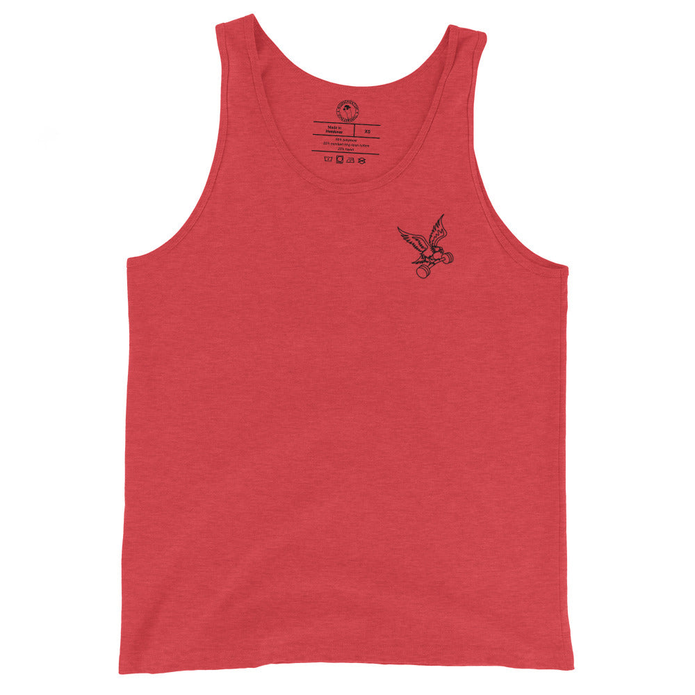 Barbell Eagle Tank Top - Left Chest - in Red Triblend