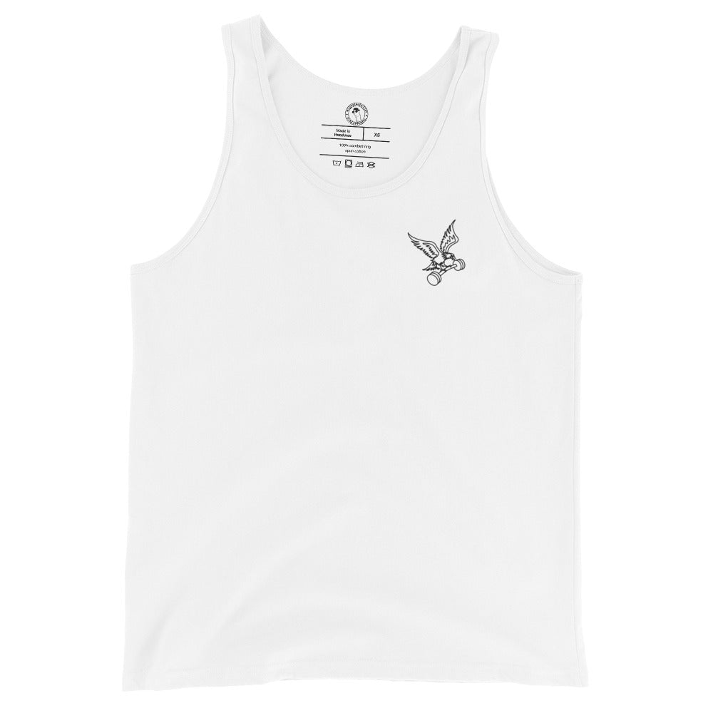 Barbell Eagle Tank Top - Left Chest - in White