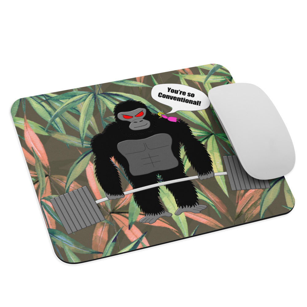 Conventional Deadlift Ape and Woman Mouse Pad with Mouse