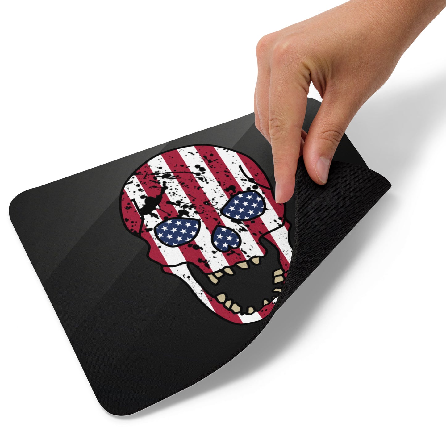 USA Skull Flat Clicker Mousepad - Curled Up From Corner