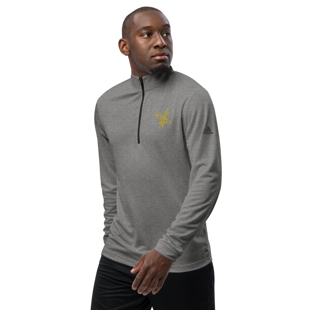 adidas Barbell Eagle Quarter-Zip Lifting Pullover in Black Heather - Left Front