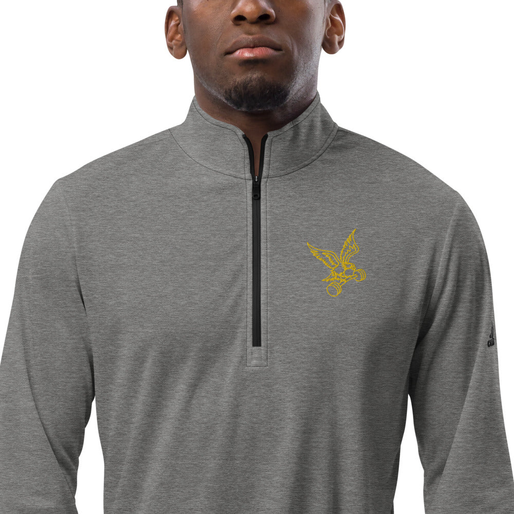 adidas Barbell Eagle Quarter-Zip Lifting Pullover in Black Heather - Zoomed In
