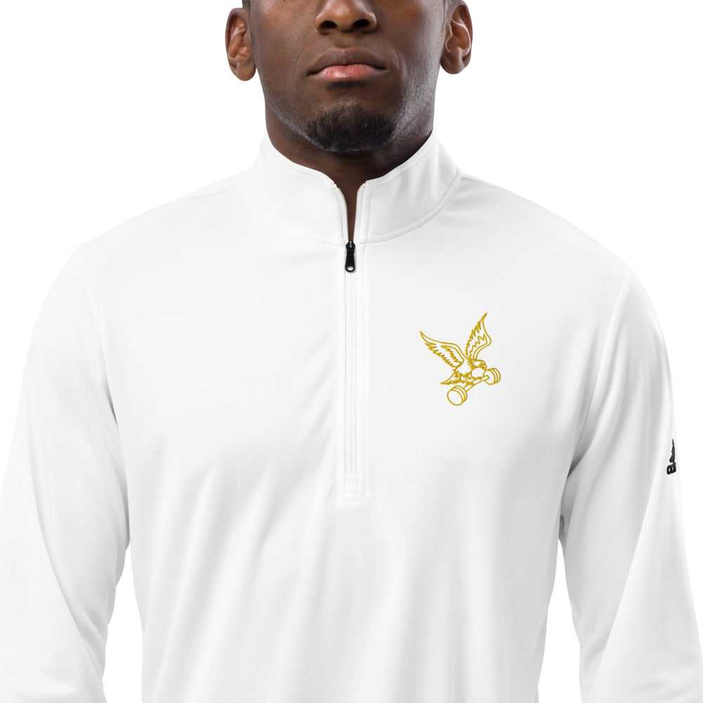 adidas Barbell Eagle Quarter-Zip Lifting Pullover in White - Zoomed In