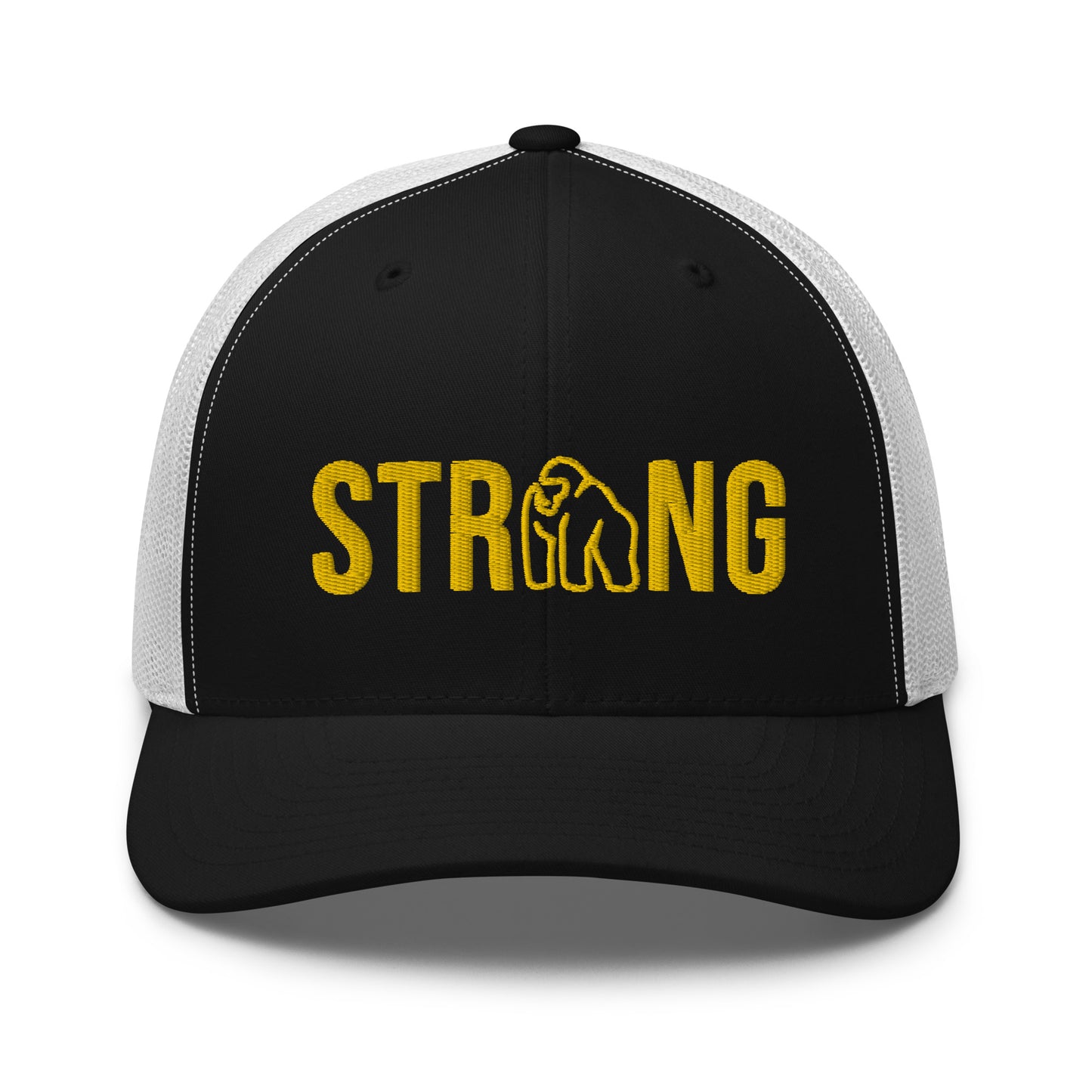 Ape Strong Hat with Gold Embroidery in Black and White - Front
