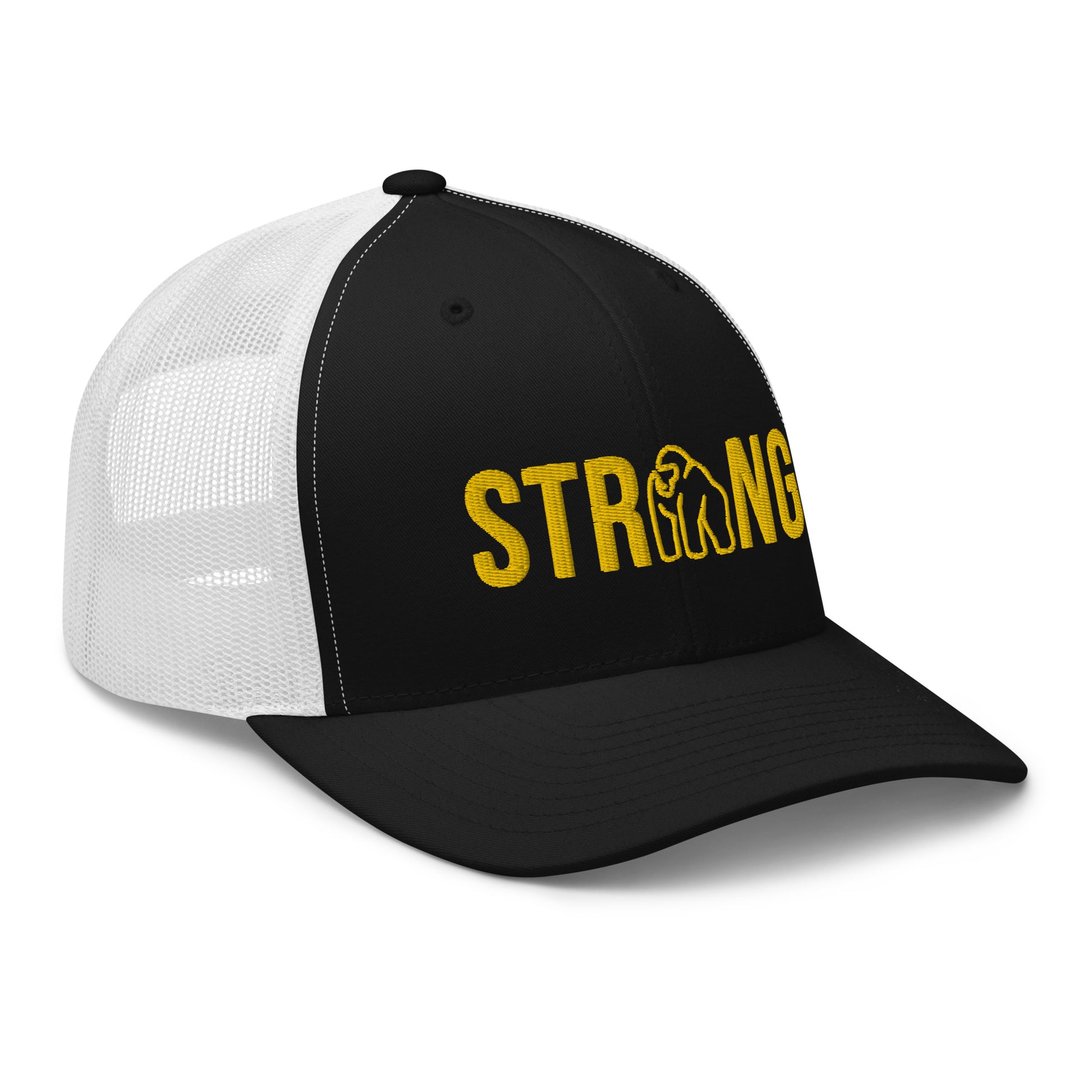 Ape Strong Hat with Gold Embroidery in Black and White - Right Front